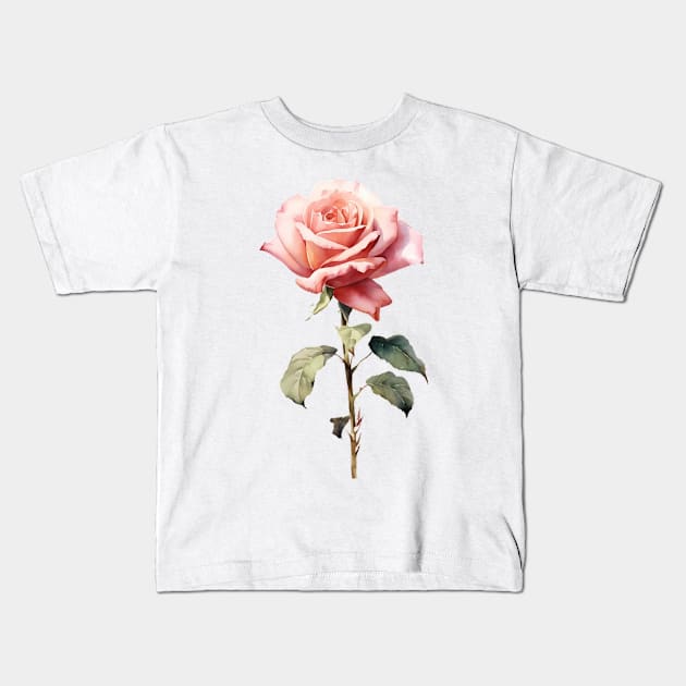 Beautiful Watercolor Pink Rose Kids T-Shirt by The Charming Corner